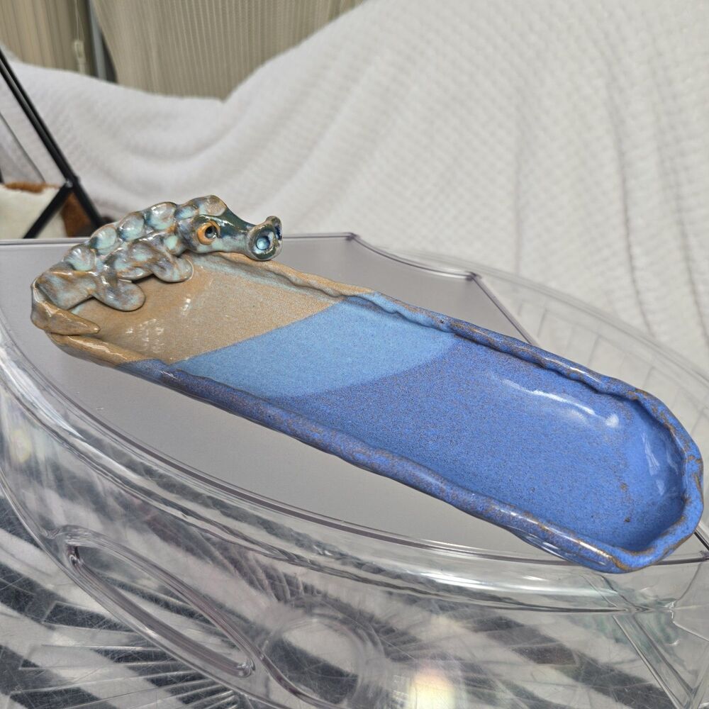 Jaime De Guzman Blue Alligator Stoneware Pottery Dish Tray